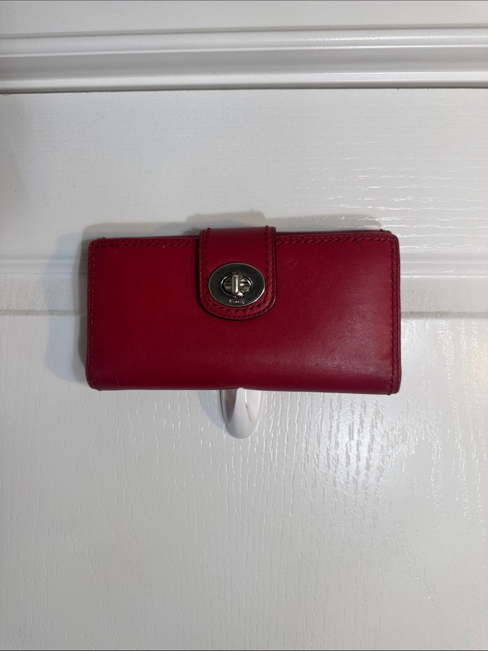 Coach Red Leather Turn-Lock Phone Wallet Case